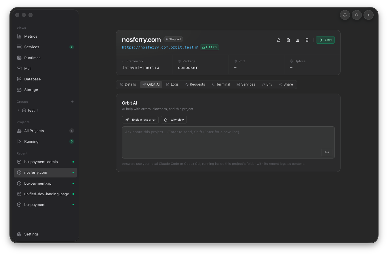 Orbit AI tab in project detail