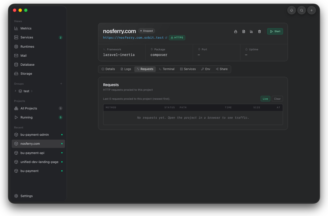 Orbit project request history tab