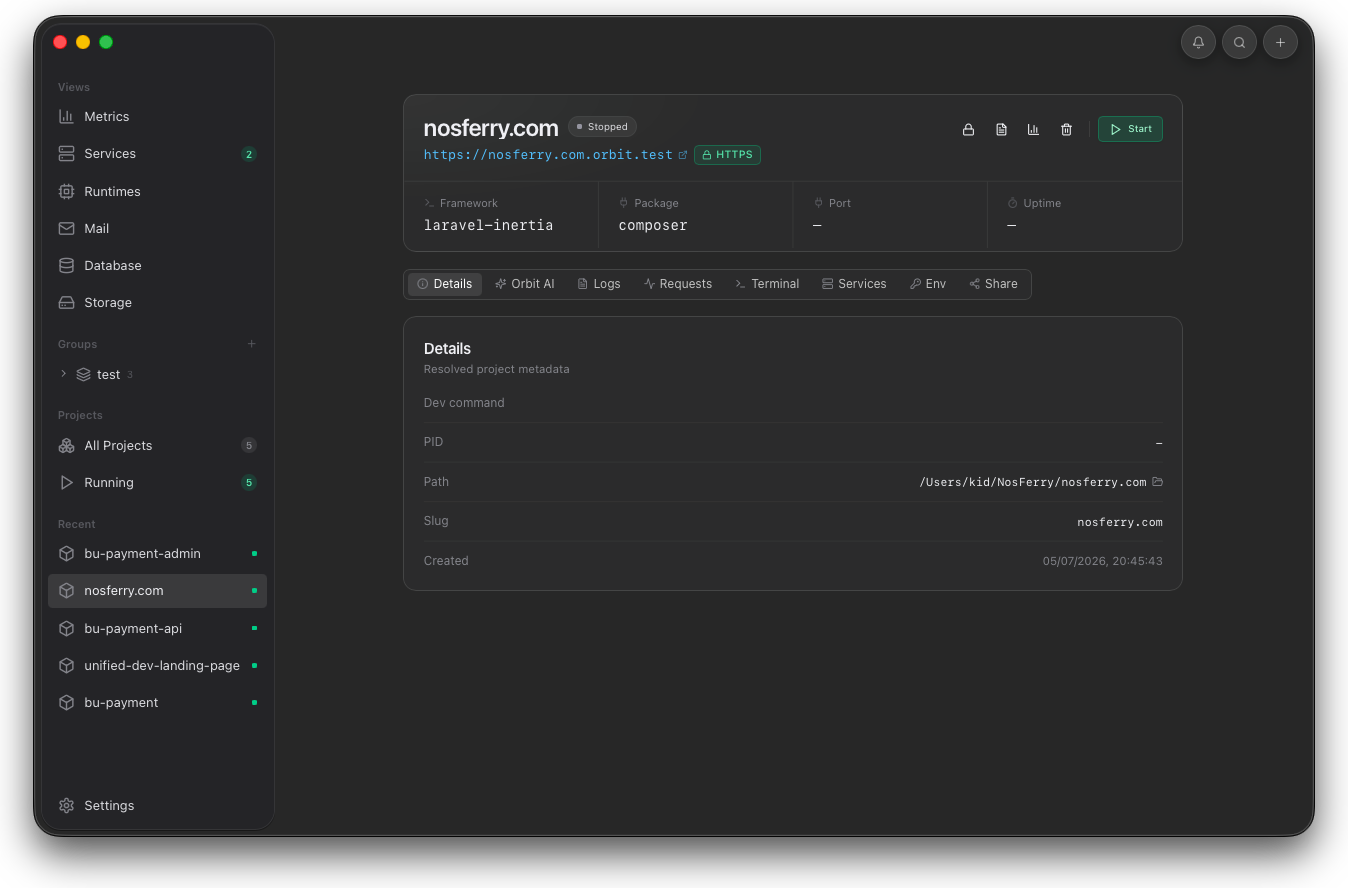 Orbit project detail screen