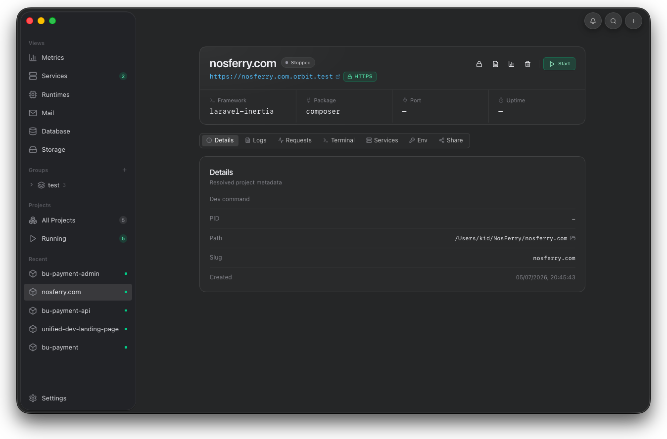 Orbit project detail screen