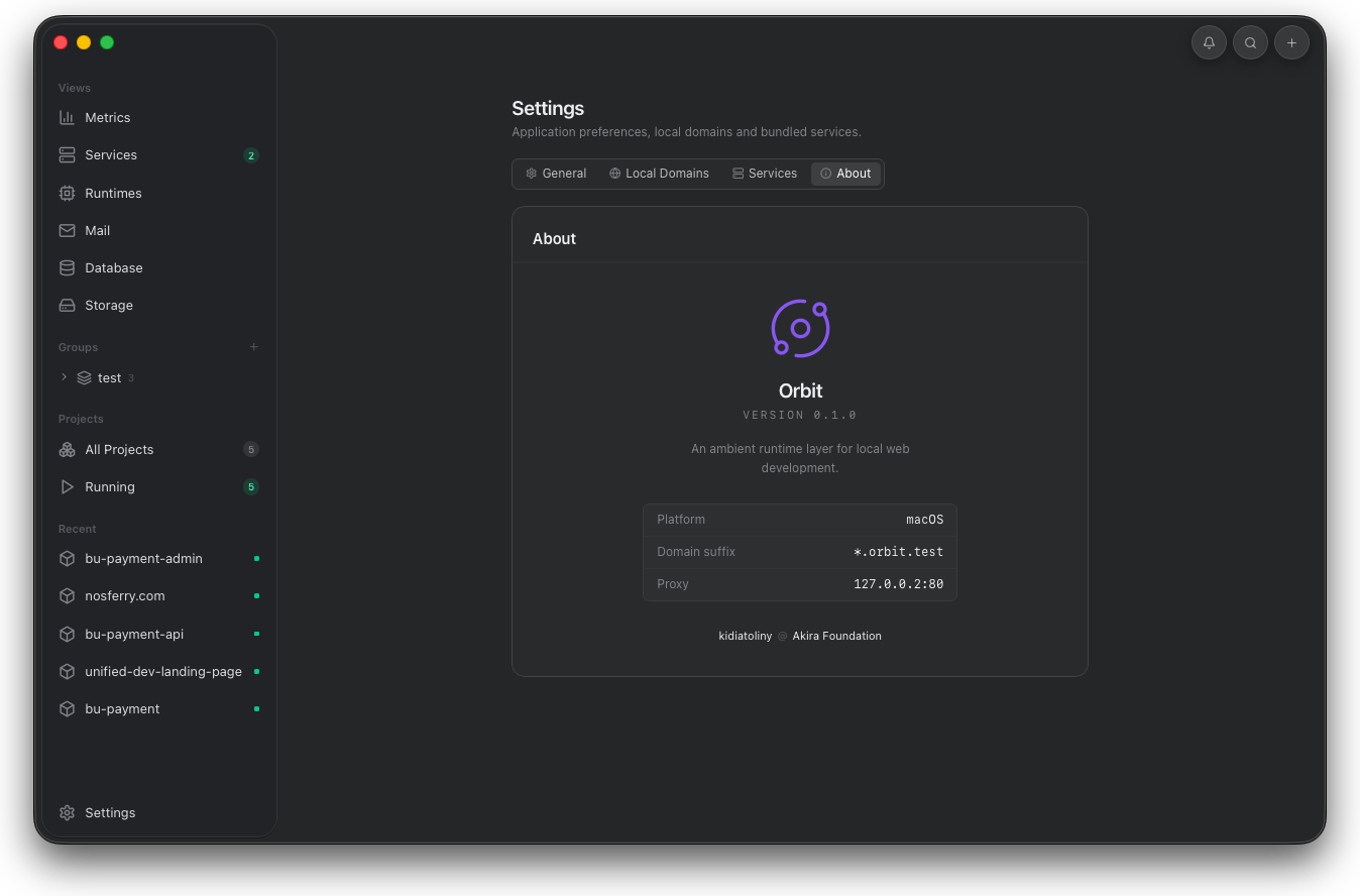 Orbit About settings