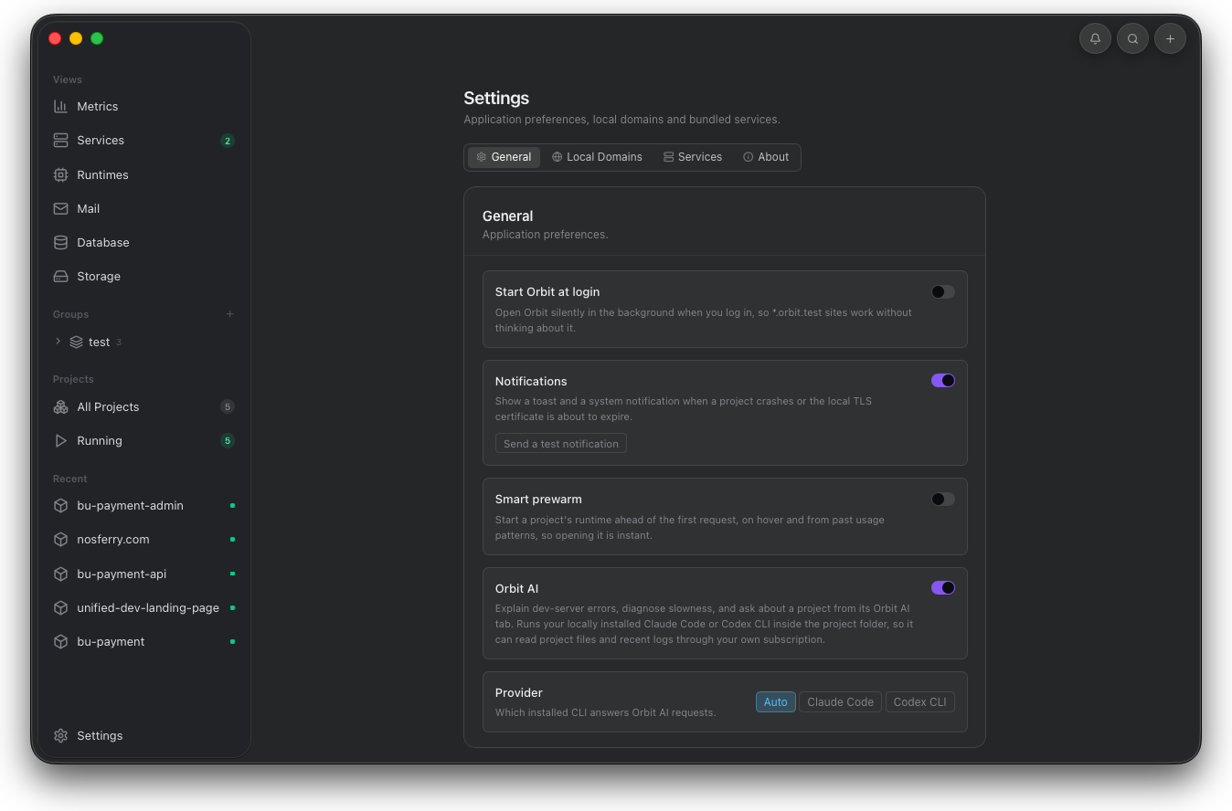 Orbit General settings