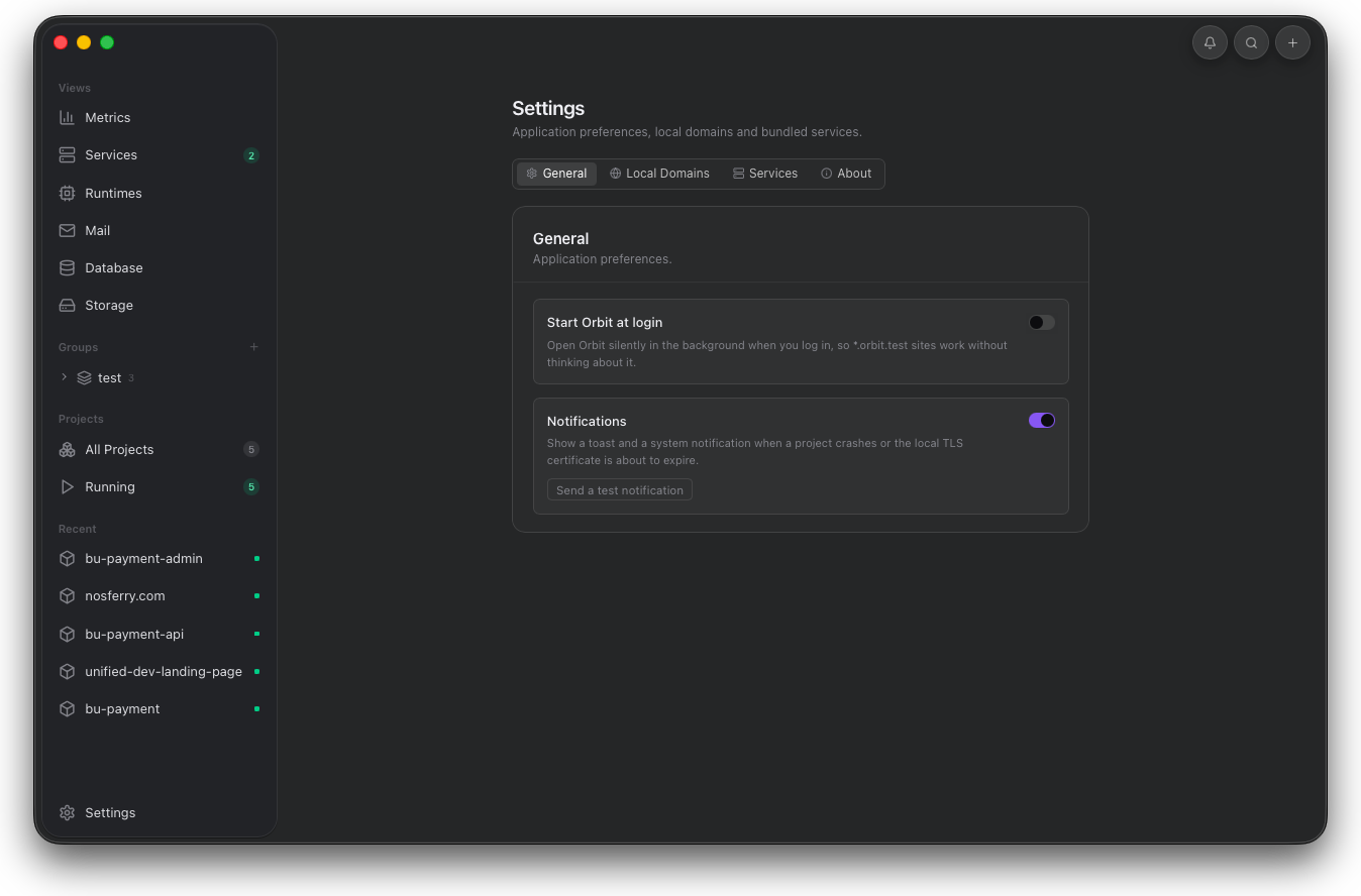 Orbit General settings